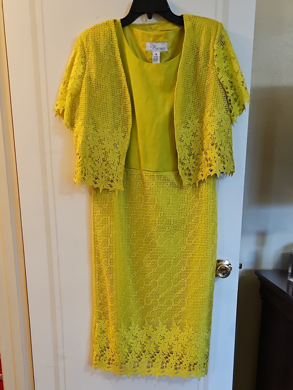 EY Boutique Yellow Lace Midi Dress with Cropped Jacket